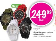 Gents 50m Water Resistant Colour Watches-each