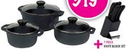 Cast Iron Casserole Set-6Pcs. + Knife Block Set-7Pcs.