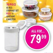 10 Pcs Glass Storage Set Plus 1Ltr Airtight Canister