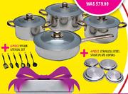 Julia Stainless Steel Cookware Set-8Pcs. + Nylon Utensil Set-6Pcs. + Stainless Steel Stove Plate Cov