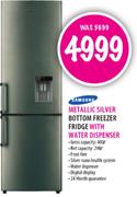 Samsung Metallic Silver Bottom Freezer Fridge With Water Dispenser-400Ltr