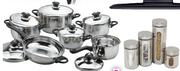 12 Piece Stainless Steel Cookware Set+4Piece Stainless Steel Glass Canister Set