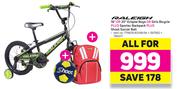 Raleigh 16" Or 20" Eclipse Boys Or Girls Bicycle Plus Sportec Backpack Plus Shoot Soccer Ball-All Fo