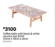 SOHO Coffee Table With Black & White Ceramic Top-137cm x 70cm x 40cm
