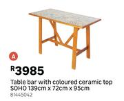 Soho Table Bar With Coloured Ceramic Top 139cm x 72cm x 95cm