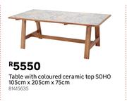 SOHO Table With Coloured Ceramic Top-105cm x 205cm x 75cm