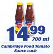Cambridge Food Tomato Sauce-700ml Each