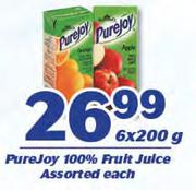 Purejoy 100% Fruit Juice Assorted-6 x 200g Each