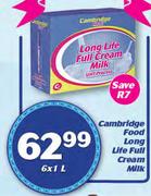 Cambridge Food Long Life Full Cream Milk-6 x 1Ltr