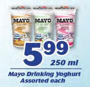 Mayo Drinking Yoghurt Assorted-250ml Each