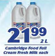 Cambridge Food Full Cream Fresh Milk-2Ltr Each