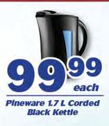Pineware 1.7Ltr Corded Black Kettle-Each