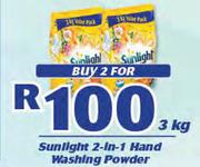 Sunlight 2 In 1 Hand Washing Powder-2 x 3Kg