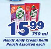Handy Andy Cream Refill Pouch Assorted-750ml Each