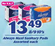 Always Maxi Sanitary Pads Assorted-8/9/10's Each