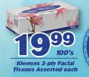Kleenex 2 Ply Facial Tissues Assorted-100's Each