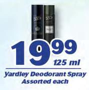 Yardley Deodorant Spray Assorted-125ml Each