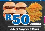 4 Beef Burgers + Chips-Combo