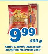 Fatti's & Moni's Macaroni/Spaghetti Assorted-500g Each