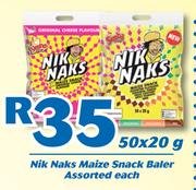 Nik Naks Maize Snack Baler Assorted-50 x 20g Each