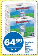 Dewfresh Full Cream Long Life Milk-6 x 1Ltr Each