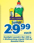 Sunlight Laundry Bar-500g + Dishwashing Liquid-750ml Banded Pack-Each