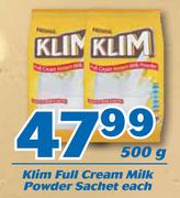 Klim Full Cream Milk Powder Sachet 500g-Each