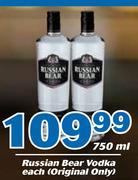 Russian Bear Vodka(Original Only) 750ml-Each