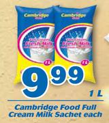 Cambridge Food Full Cream Milk Sachet 1L-Each