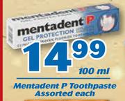 Mentadent P Toothpaste 100ml-Each