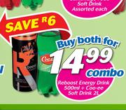 Reboost Energy Drink 500ml + Coo-ee Soft Drink 2L-For Both