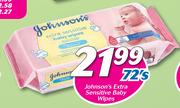 Johnson’s Extra Sensitive Baby Wipes 72’s