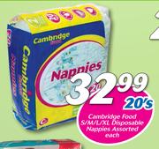 Cambridge Food S/M/L/XL Disposable Nappies 20’s-Each