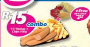 4 x Viennas + Chips-100g Plus Jelly & Custard