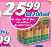 Rhodes 100% Fruit Juice Blend Assorted-6 x 200ml Each