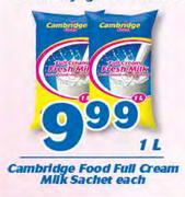 Cambridge Food Full Cream Milk Sachet-1Ltr Each