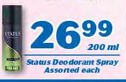 Status Deodorant Spray-200ml Each