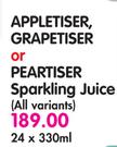 Appletiser, Grapetiser or Peartiser Sparkling Juice (All Variants)-24 x 330ml