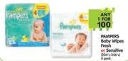 Pampers Baby Wipes Fresh Or Sensitive(224's-256's)-1x4 Pack