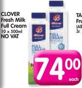 Clover Fresh Milk Full Cream(No Vat)-10x500ml Each