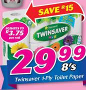 Twinsaver 1-Ply Toilet Paper 8’s