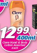 Clere Hand & Body Lotion-400ml Each