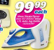 Ideas Steam/Spray Iron ISI-000A Or Ideal 1.7ltr Auto Jug Kettle 40940W-Each