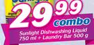Sunlight Dishwashing Liquid 750ml + Laundry Bar 500g Combo
