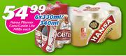 Hansa Pilsener Cans/Castle Lite NRBs-6 x 330ml/340ml Each