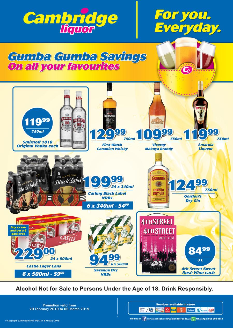 Cambridge Liquor Gauteng Feb Month End 20 Feb 5 March 2019 Www Guzzle Co Za