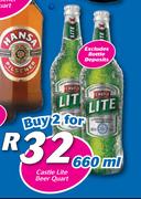Castle Lite Beer Quart-2 x 660ml
