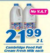 Cambridge Food Full Cream Fresh Milk-2Ltr Each