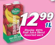 Rhodes 100% Fruit Juice Blend Assorted-1Ltr Each