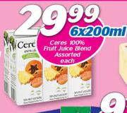 Ceres 100% Fruit Juice Blend Assorted-6 x 200ml Each